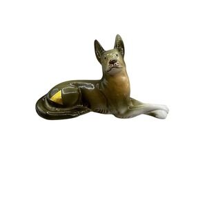 Royal‎ Dux Bohemia Porcelain German Shepherd Dog Figurine Green Glossy Czech